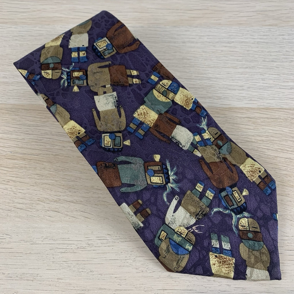 Christian Dior Monsieur Tribal Aztec Vintage Silk Necktie Purple Art 80s 90s Y2K